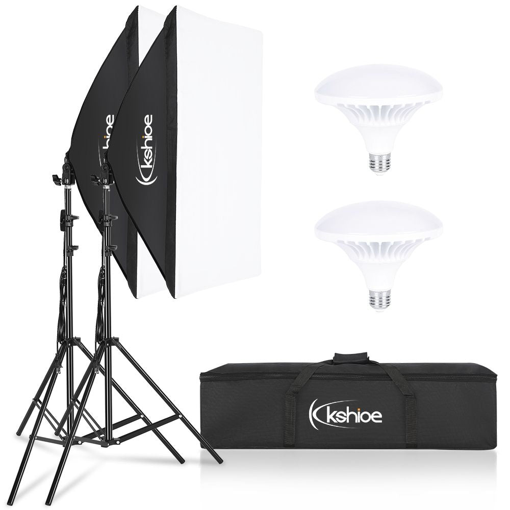 Softbox Lighting Kit, Photo Equipment Studio Softbox 20" x 27", with E27 Socket and 2x5500K Instant Brightness Energy Saving Lighting Bulbs