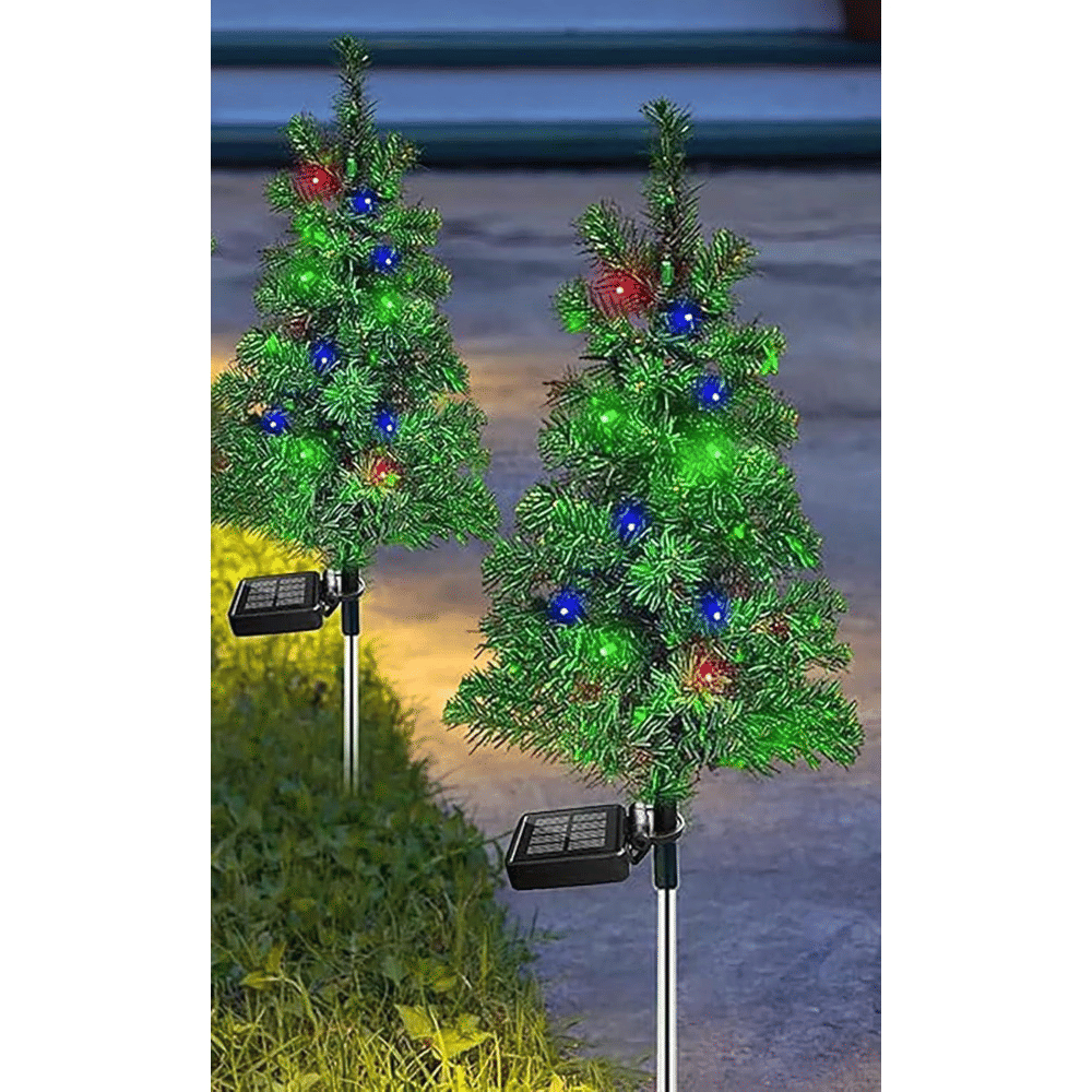 Solar Christmas Pathway LightsforOutdoor Decorations,Outside Christmas Tree Stake Lights,Waterproof XmasGardenStake Lights Patio YardGardenLawnHolidayDecor