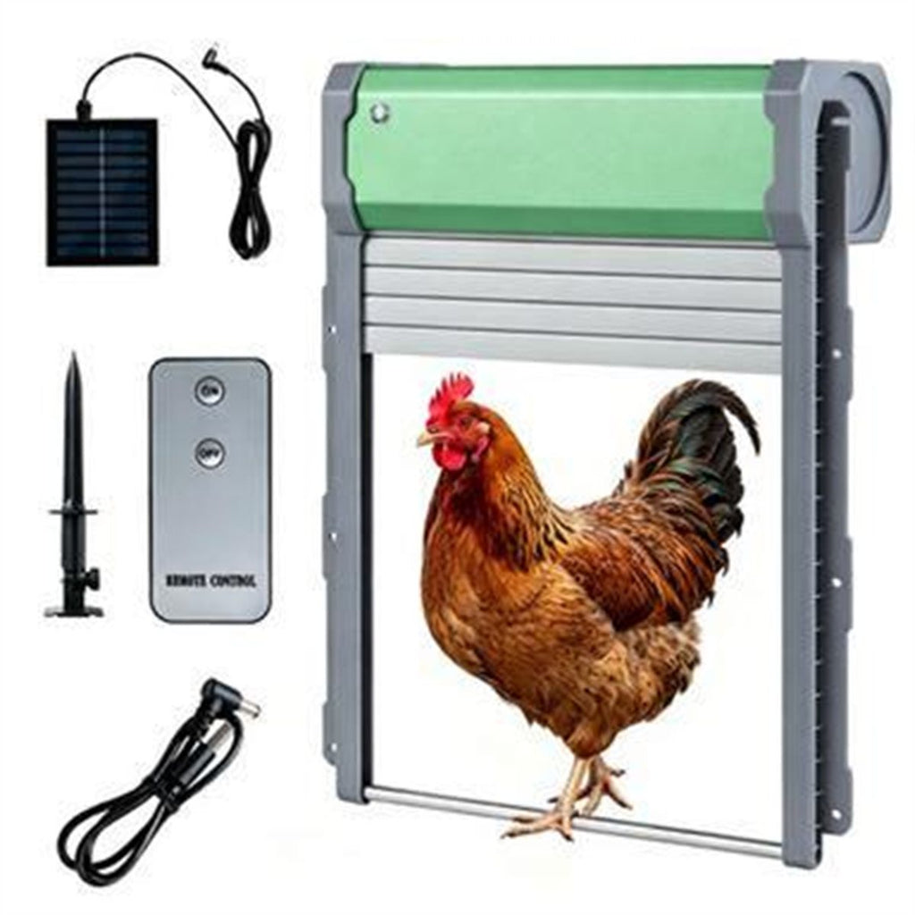 Solar Powered Automatic Chicken Coop Door with 4 Modes Light Sensor Timer Remote Control, Anti-Pinch Weatherproof Aluminum Opener for Chickens Ducks Rabbits Poultry
