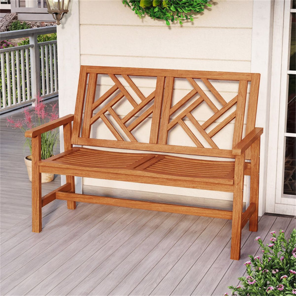 Solid Hardwood 2-Person Garden Bench, 660 LBS Capacity Ergonomic Patio Loveseat