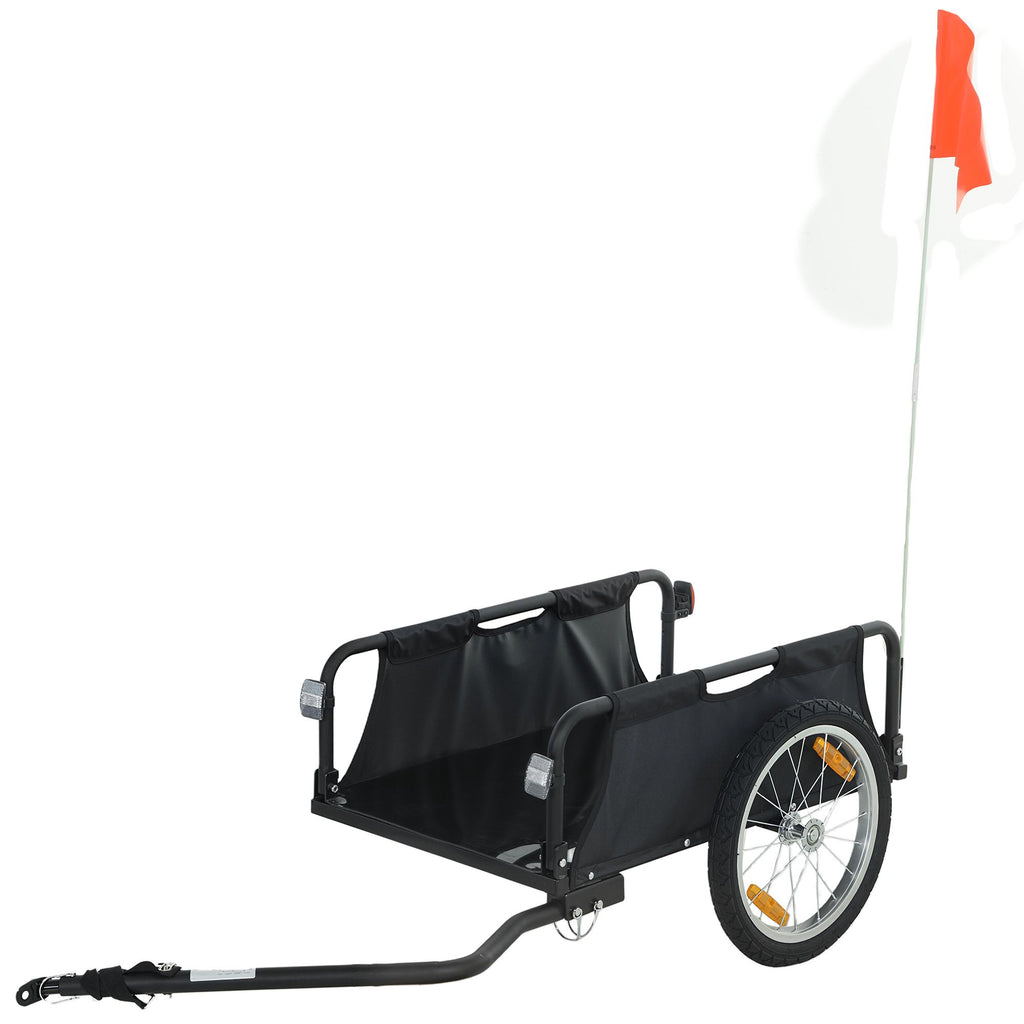 Soozier Bike Cargo Trailer, Bicycle Trailer Wagon Cart with Quick Release 16" Pneumatic Wheels, Aluminum Rims, Red Flag, Black