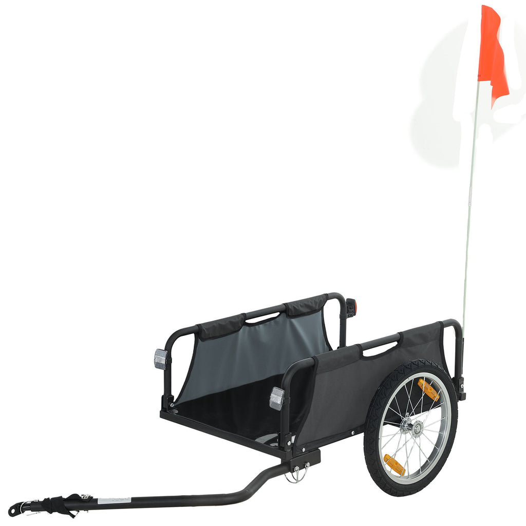 Soozier Bike Cargo Trailer, Bicycle Trailer Wagon Cart with Quick Release 16" Pneumatic Wheels, Aluminum Rims, Red Flag, Gray