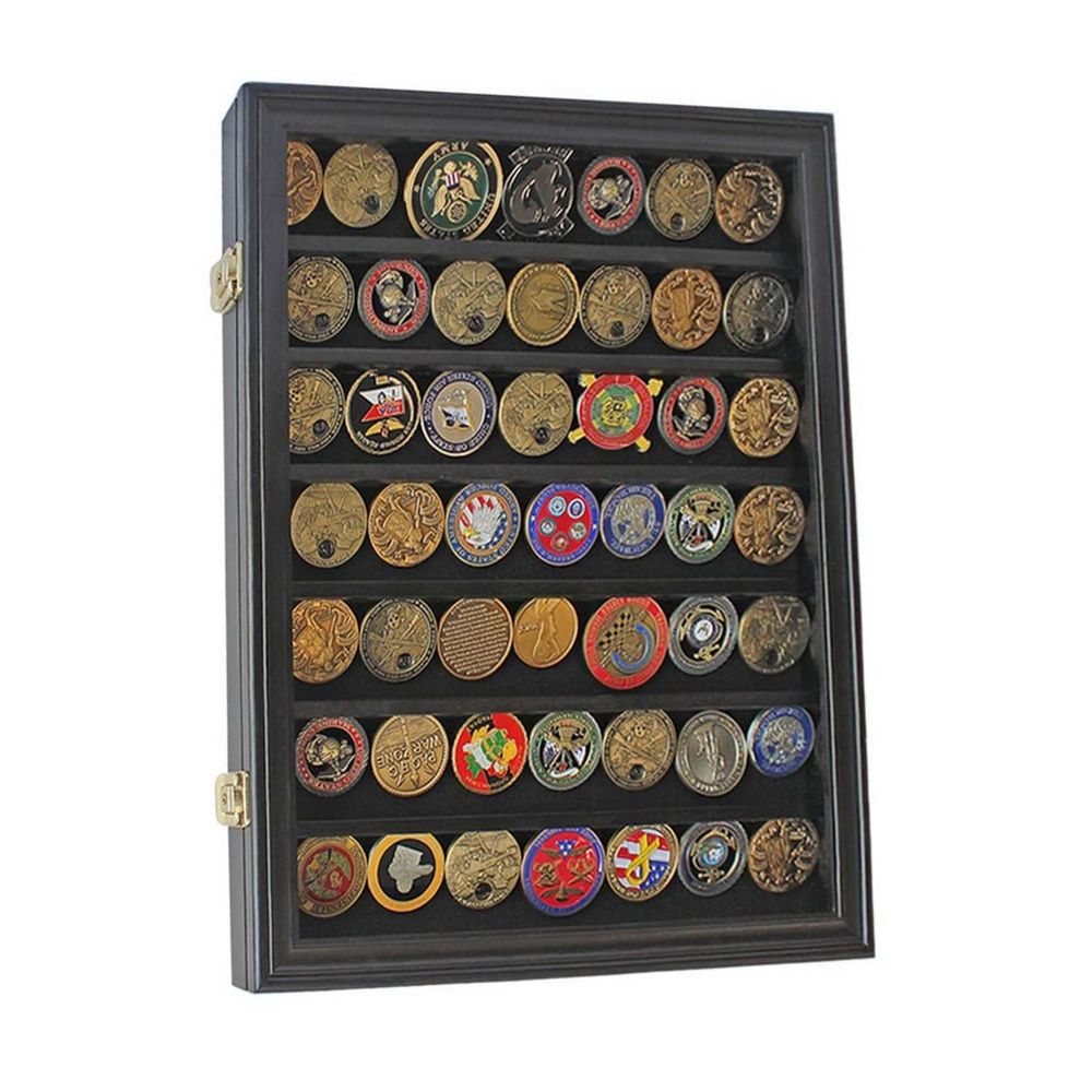 Souvenir Coin Display Cabinet Medal Rack Cassette Black RT