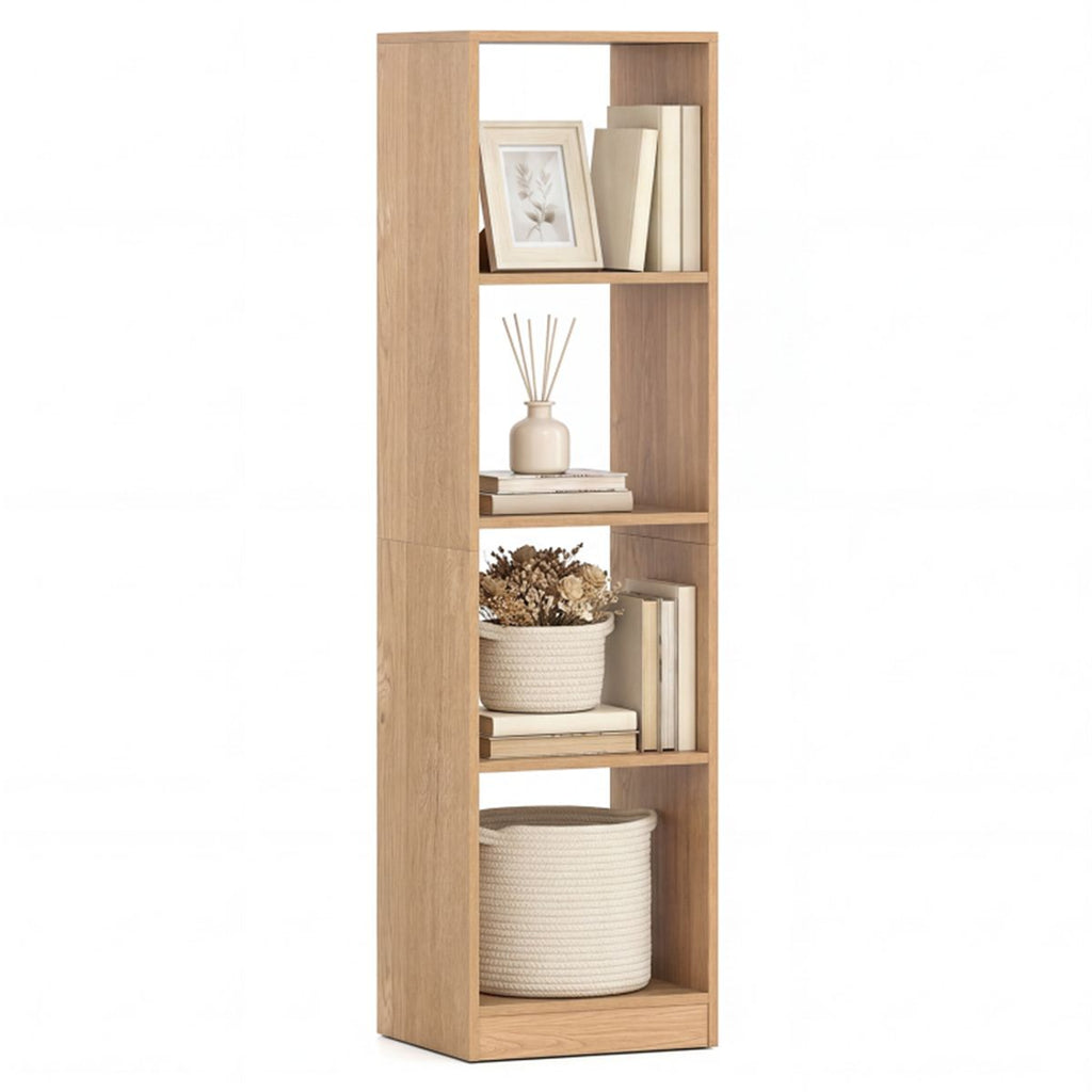 Space-Saving Narrow 5-Tier Bookcase, 4-Cube Open Storage Shelf for Living Room Study-Space-Saving Narrow -Natural