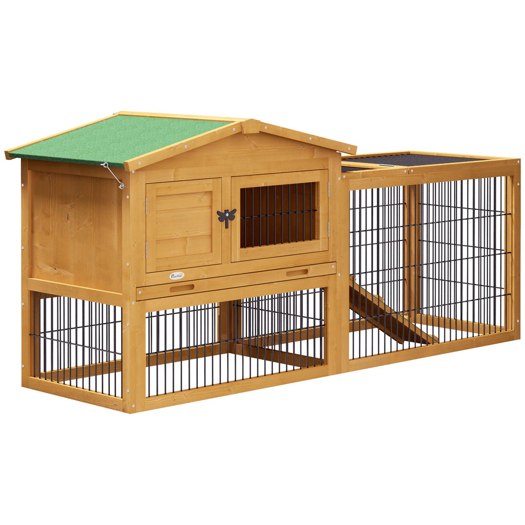 Spacious 2-Level 59" Rabbit Hutch Outdoor with Easy Open Top Yellow