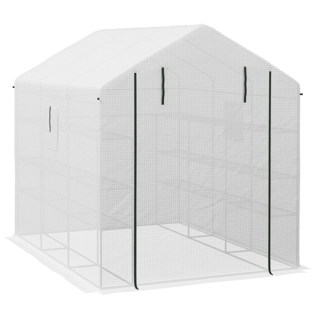 Spacious Portable Greenhouse with Mesh Door, Shelves, and Plant Labels - 8x6 ft, White