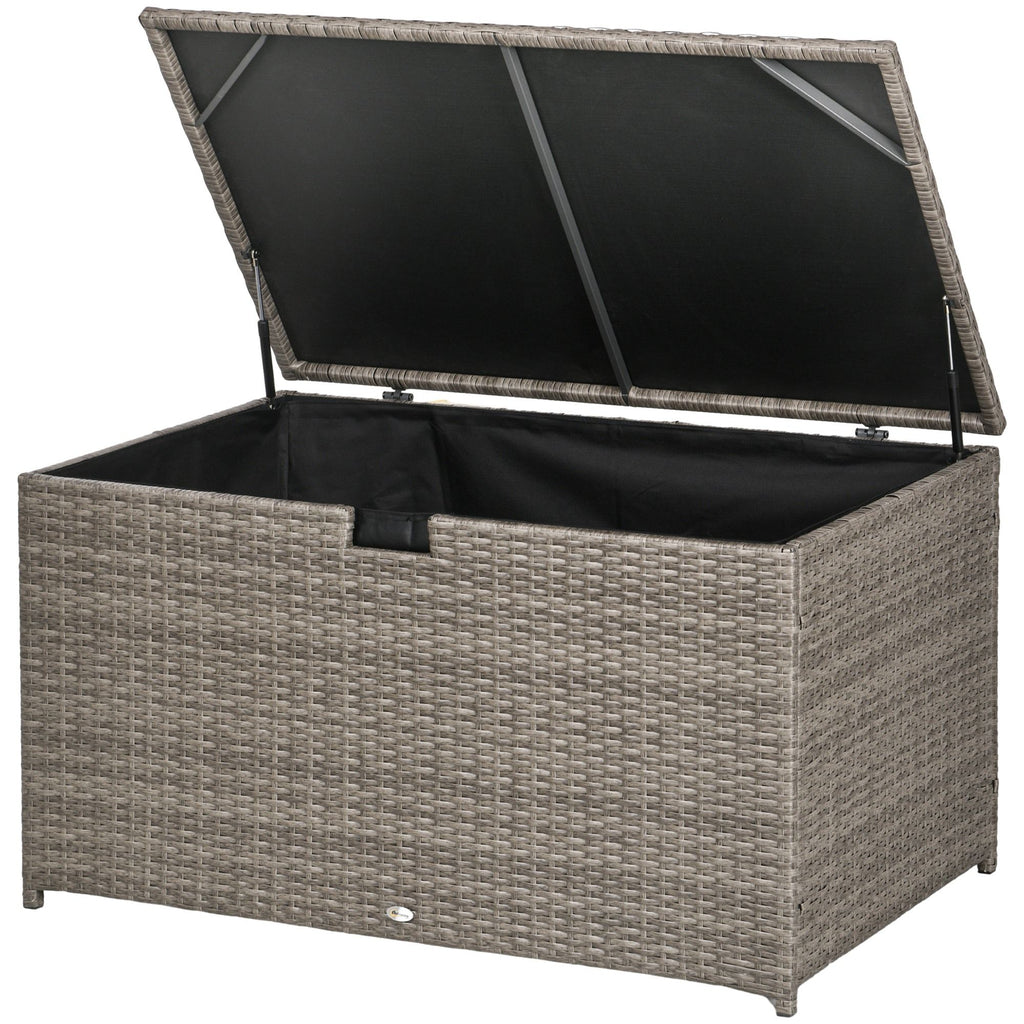 Spacious Rattan Deck Box: 113 Gallon Outdoor Storage Solution for Poolside Clutter, Gray