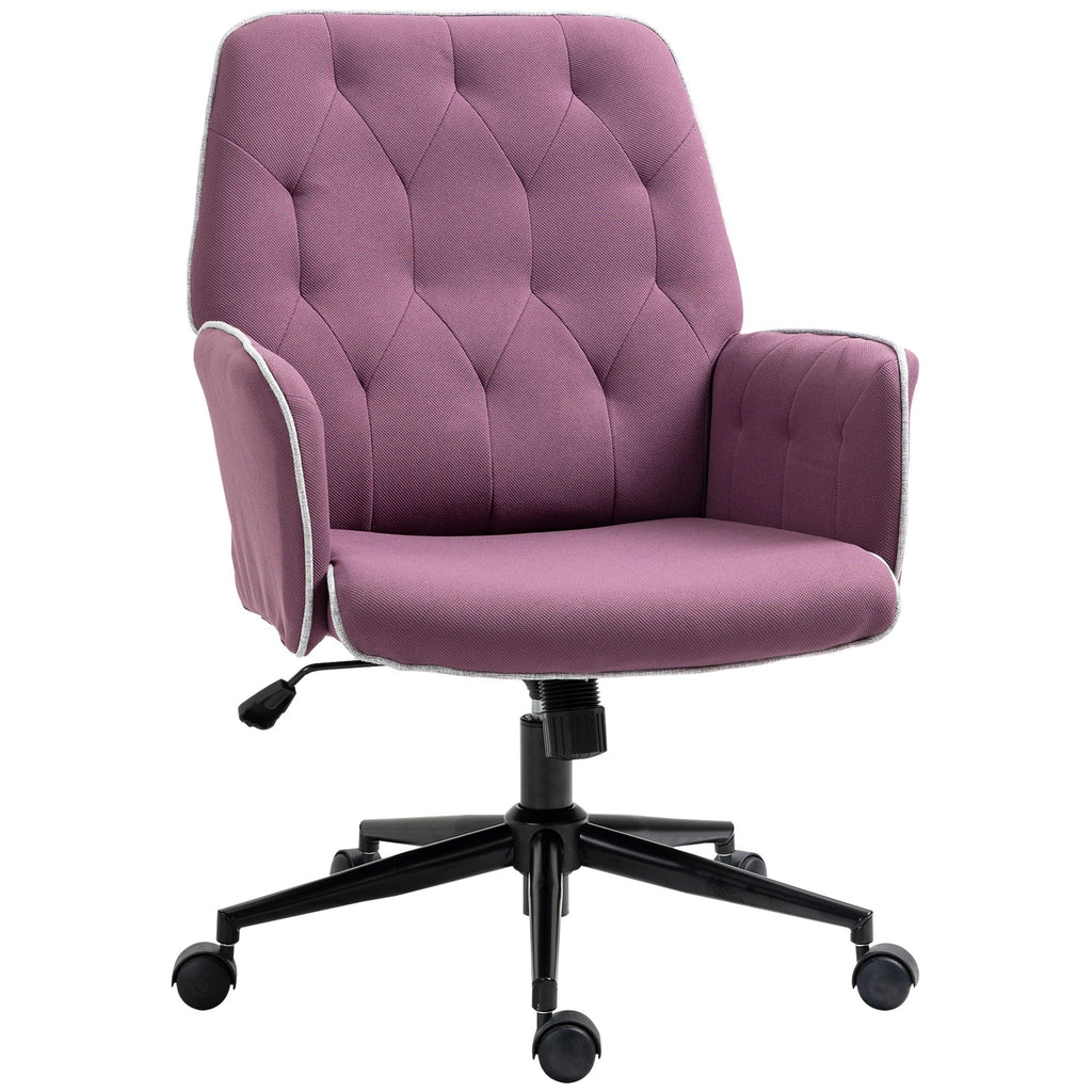 Spandex Home Office Chair, Tufted Height Adjustable Computer Desk Chair with Swivel Wheels and Padded Armrests, Purple
