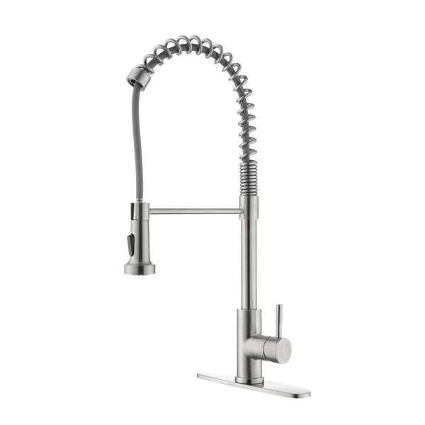 Spring Brushed Nickel Kitchen Faucet with Sprayer Pull Down; Comercial Stainless Steel Sink Faucet Kitchen High Arc Gooseneck; Single Handle Faucets