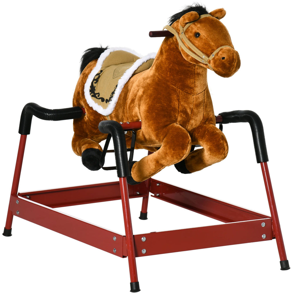 Spring Rocking Horse Light Brown Realistic Sounds for Kids Over 3 Years Ride-On Toy