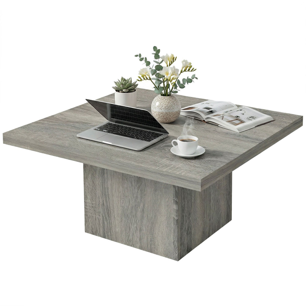Square Coffee Table, Center Table with 1.6" Thick Tabletop, Gray Wood Grain
