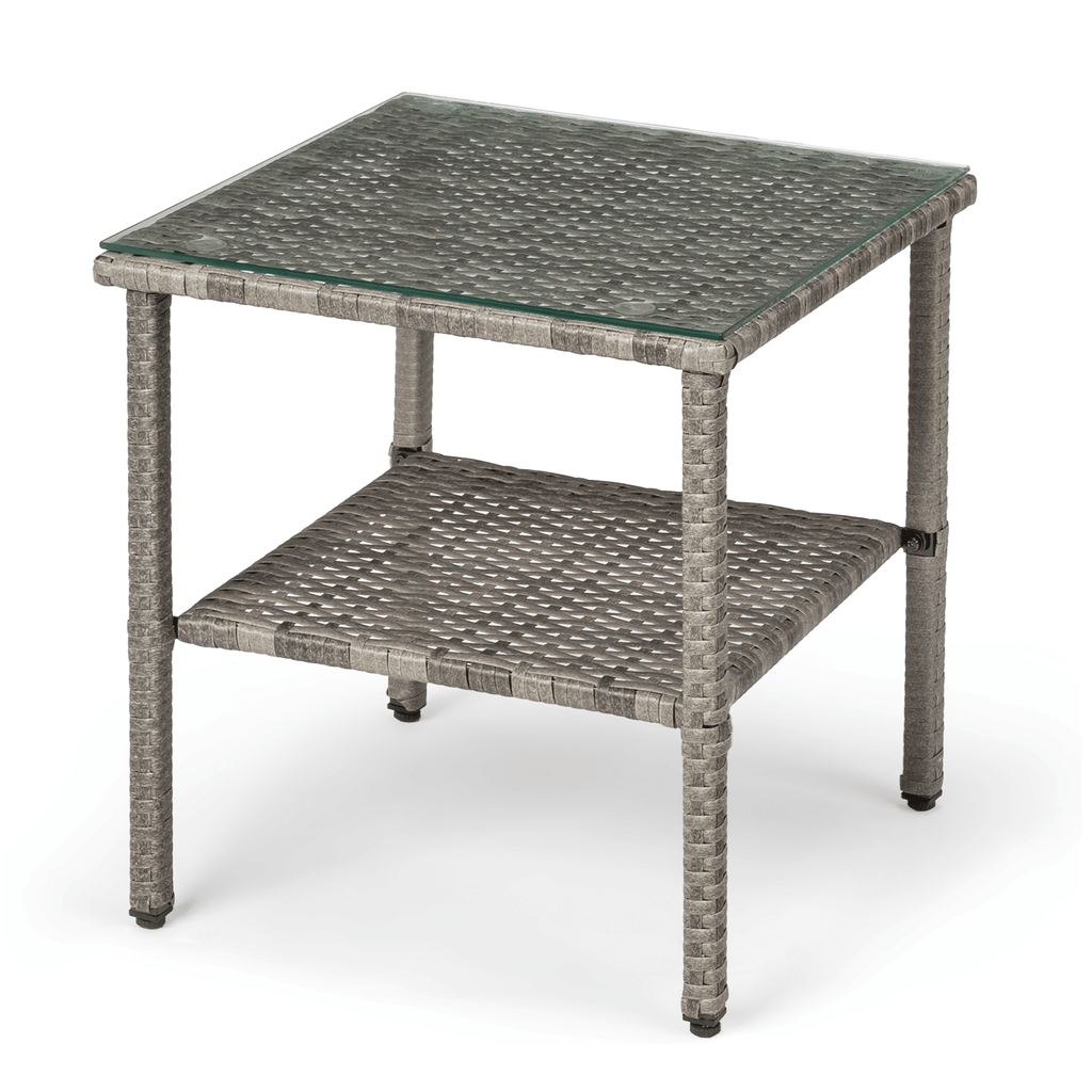 Square double layer glass tabletop gray gradient rattan side table