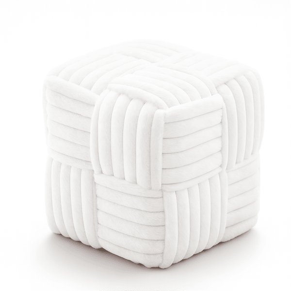 Square Ottoman Foot Stool Corduroy Vanity Chair Bench with Padded Woven Footrest for Entryway Living Room White