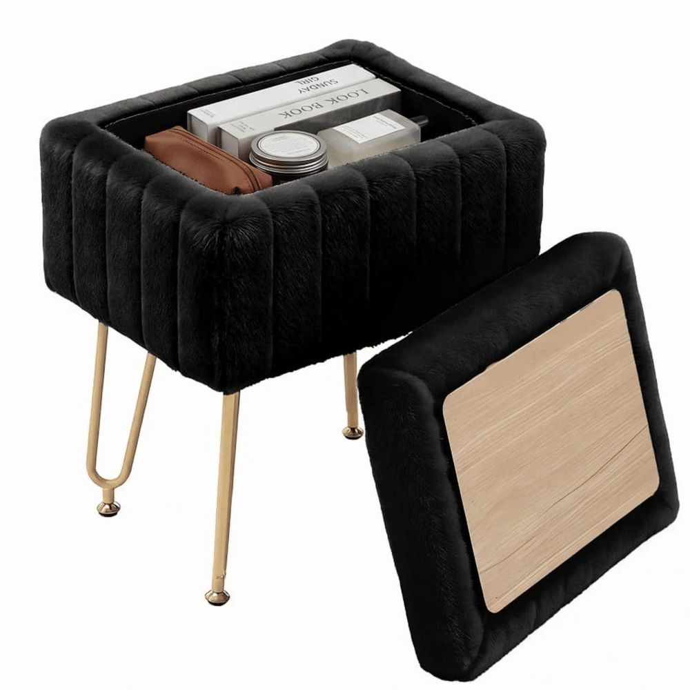 Square Ottoman with Table Top, Comfortable Footrest With Storage, Vanity Stool Suitable for Living RoomBedroom, Black