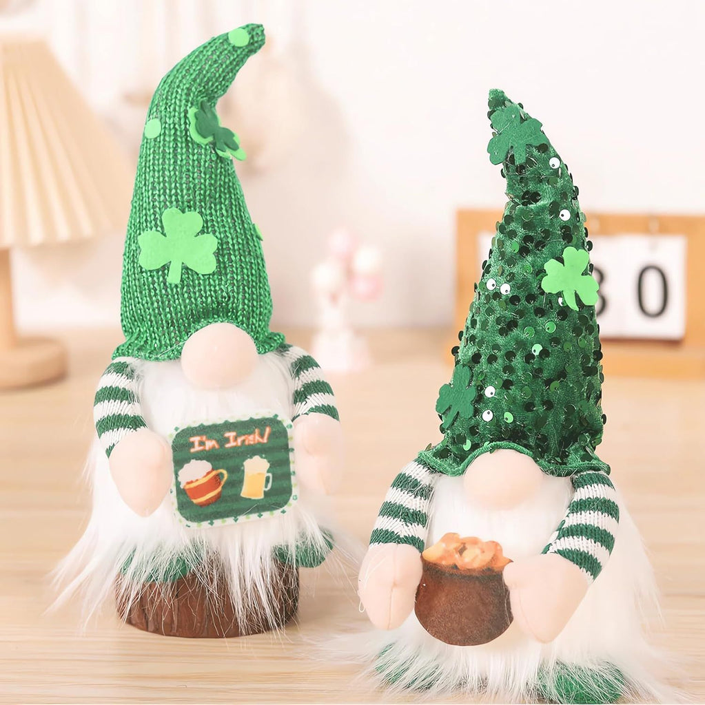 St Patricks Day Gnomes Plush with Light, 11inch St. Patrick's Day Irish Elf Tomte Gnome Decoration Ornaments Table Indoor Home Decor 2 Pack