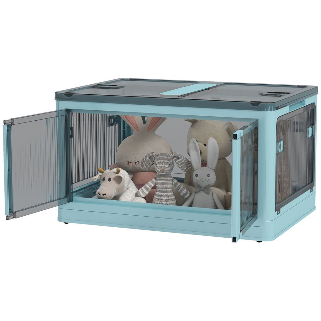 Stackable Storage Bins with Lids, Wheels, and Collapsible, Blue