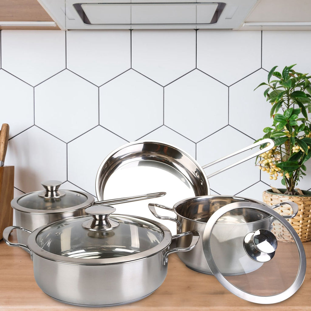 Stainless Steel Cookware Set Fast Even Heat Induction Pots Pans Set Dishwasher Safe with 2.7 /3.7 Quart Stockpot 2 Quart Saucepan 9.17in Frying Pan-No shipments on weekends