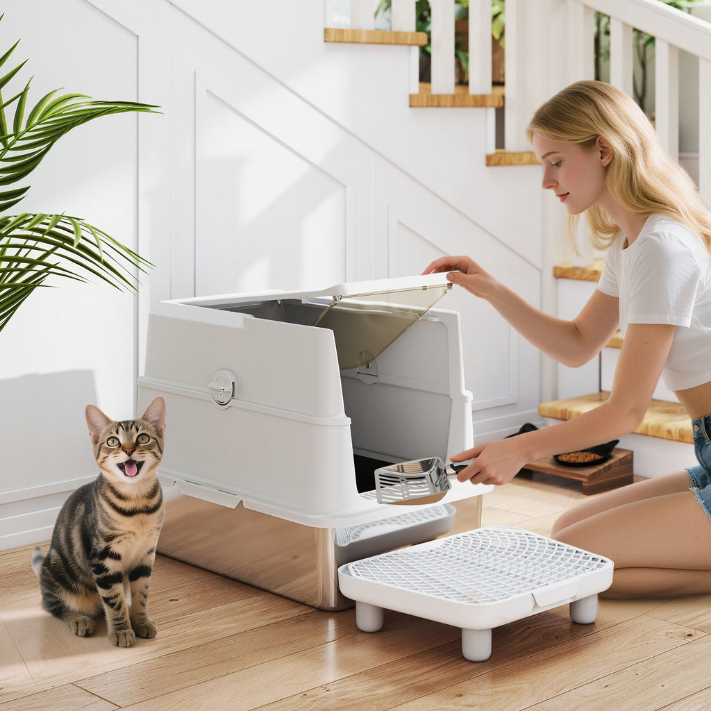 Stainless Steel Enclosed Litter Box for Cats(No shipments on weekends)