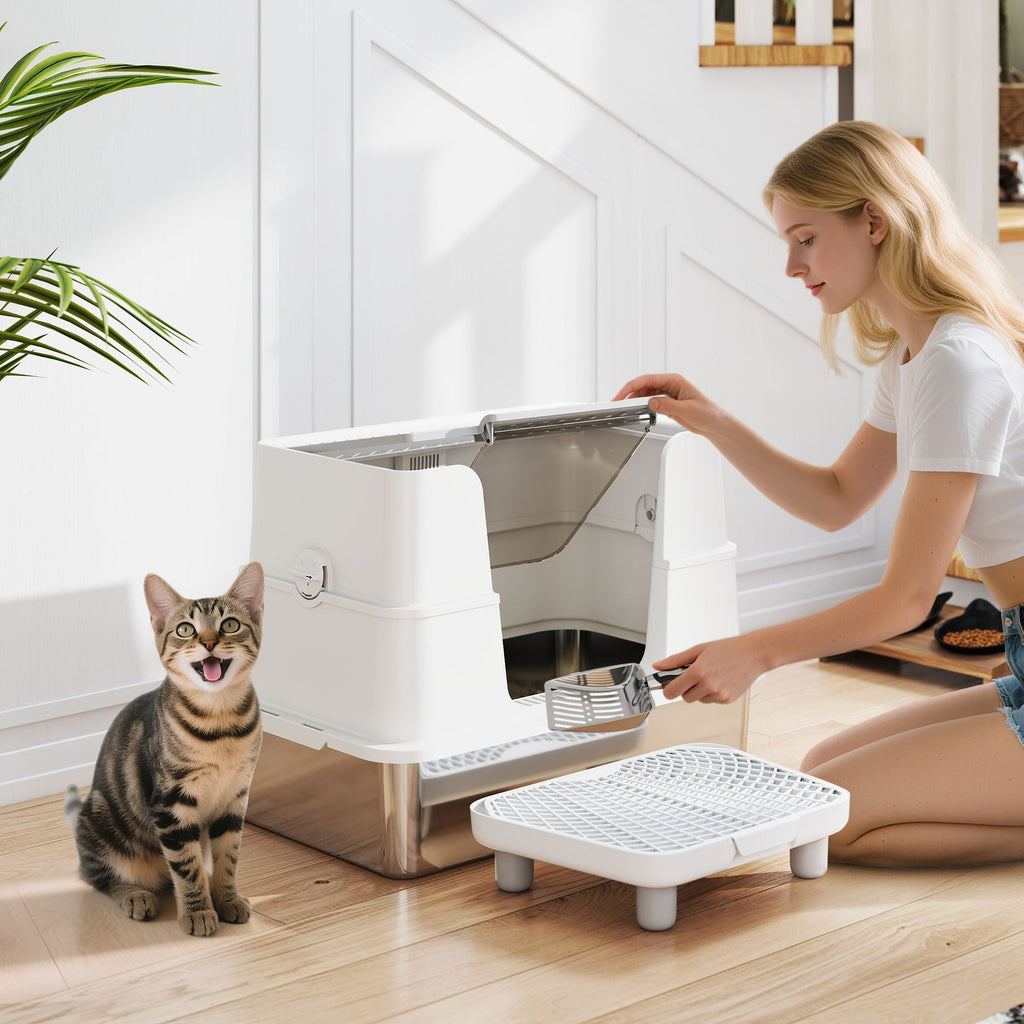 Stainless Steel Enclosed Litter Box for Cats(No shipments on weekends)