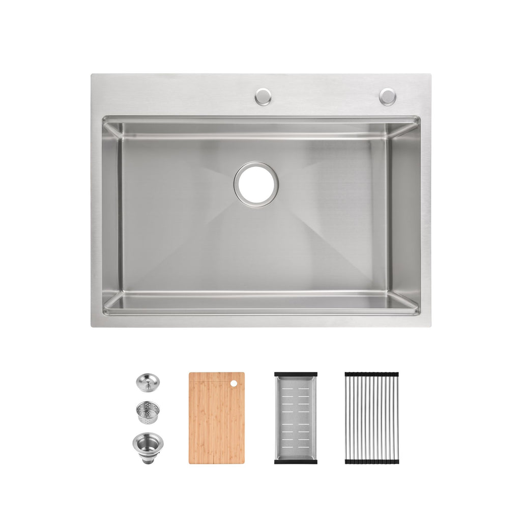 Stainless Steel Kitchen Sink, 30″x22″ Single Bowl, Overmount Handmade Sink in Brushed, with Cutting Board, Colander[Unable ship weekends, TK/TEMU only for pickup]