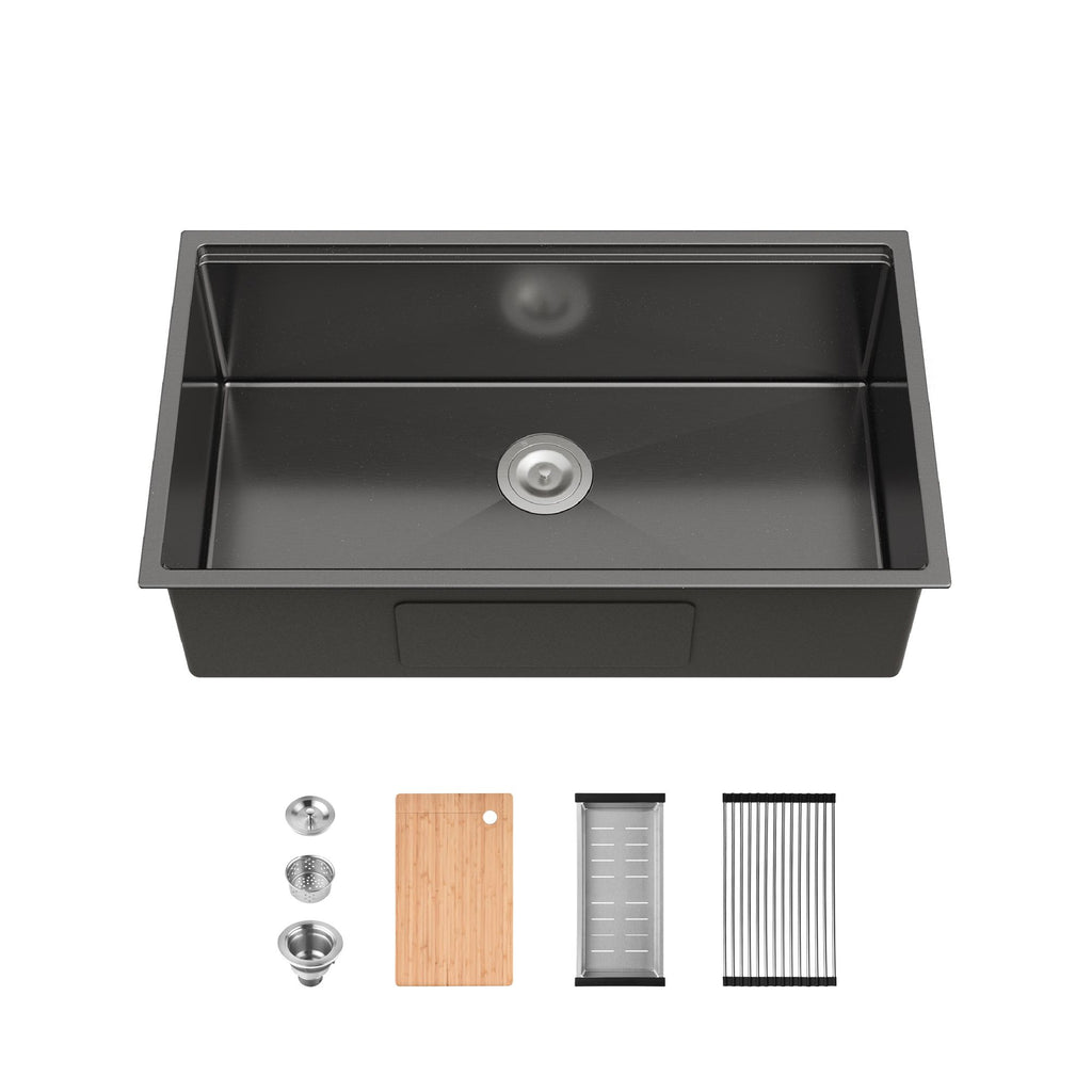Stainless Steel Kitchen Sink, 33″x19″ Single Bowl, Undermount Handmade Sink in Brushed, with Cutting Board, Colander[Unable ship weekends, TK/TEMU only for pickup]