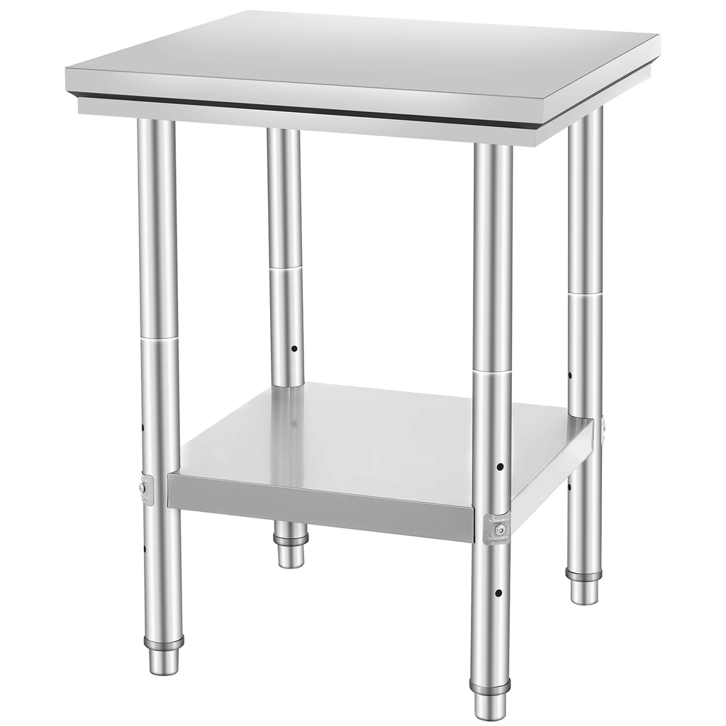 Stainless Steel PrepTable, 24 x 24 x 31 Inch, 700 lbs Capacity, Durable Metal Worktable with Adjustable Heights, Versatile WorkstationforKitchen, Garage, Restaurant, or Outdoor Use