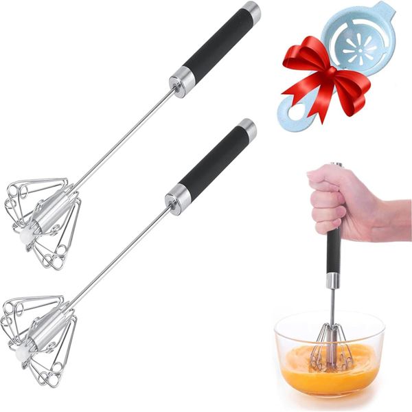 Stainless Steel Push Whisk - Easy to Use Manual Hand Mixer & Plunger Whisk - Make Froth, Foam & Whipped Cream - Semi Auto Egg Beater Plastic Tip Won't Scratch Pans -- No shipment on weekends
