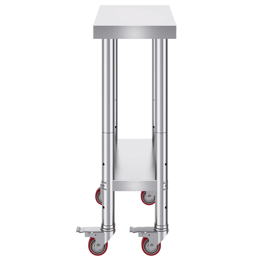 Stainless Steel WorkTable12 x 24 x 34 Inch, 700 lbs Capacity, MobileDesignwith Adjustable Heights, Durable Food Prep TableforKitchens and Restaurants, Silver