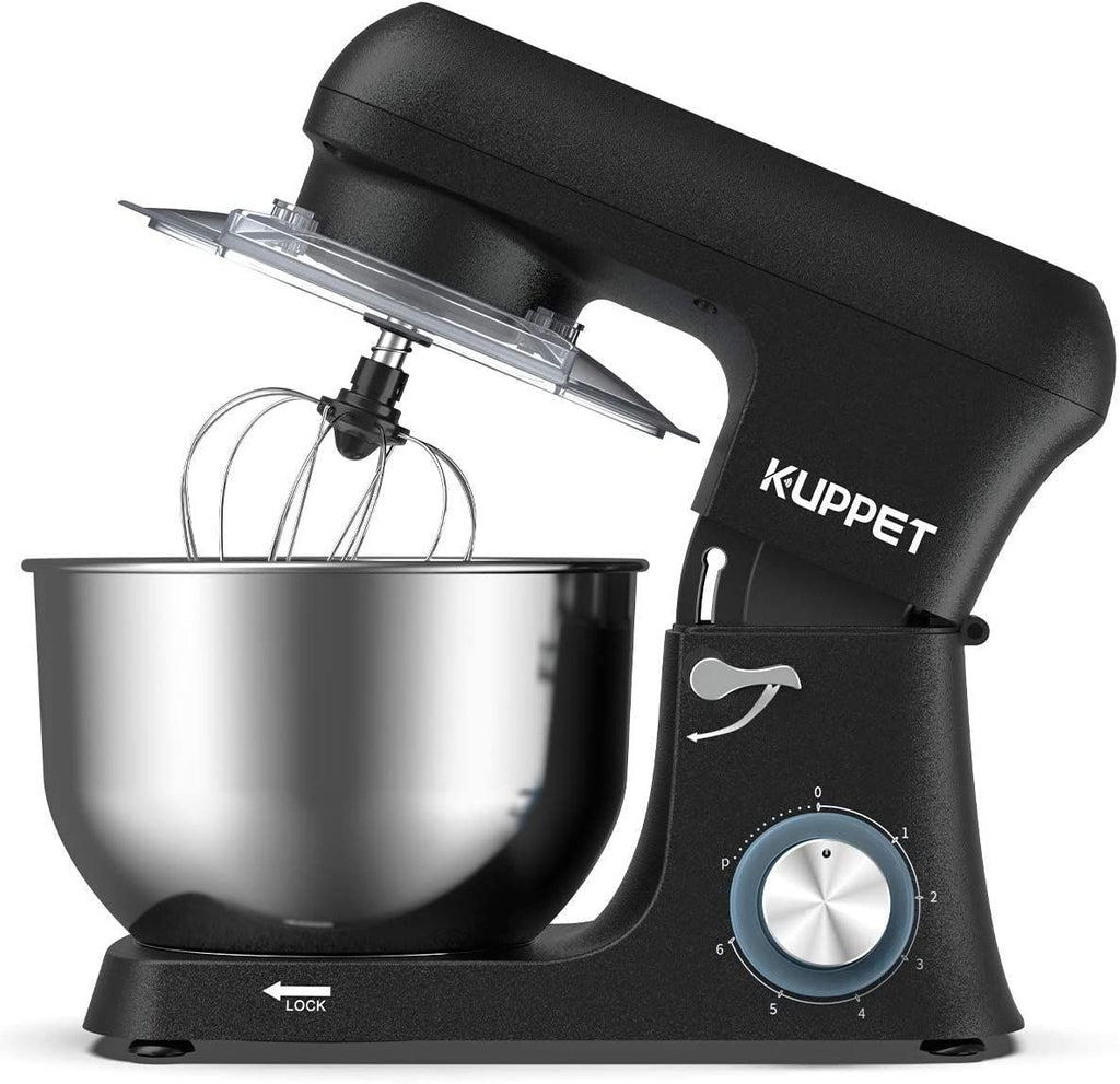 Stand Mixer,Stainless Steel Mixer 6.5-QT, kitchen Mixer 6-Speeds Tilt-Head Food Mixer with Dough Hook, Wire Whip & Flat Beater, Splash Guard for Home Cooks Electric Mixer, Imperial Black