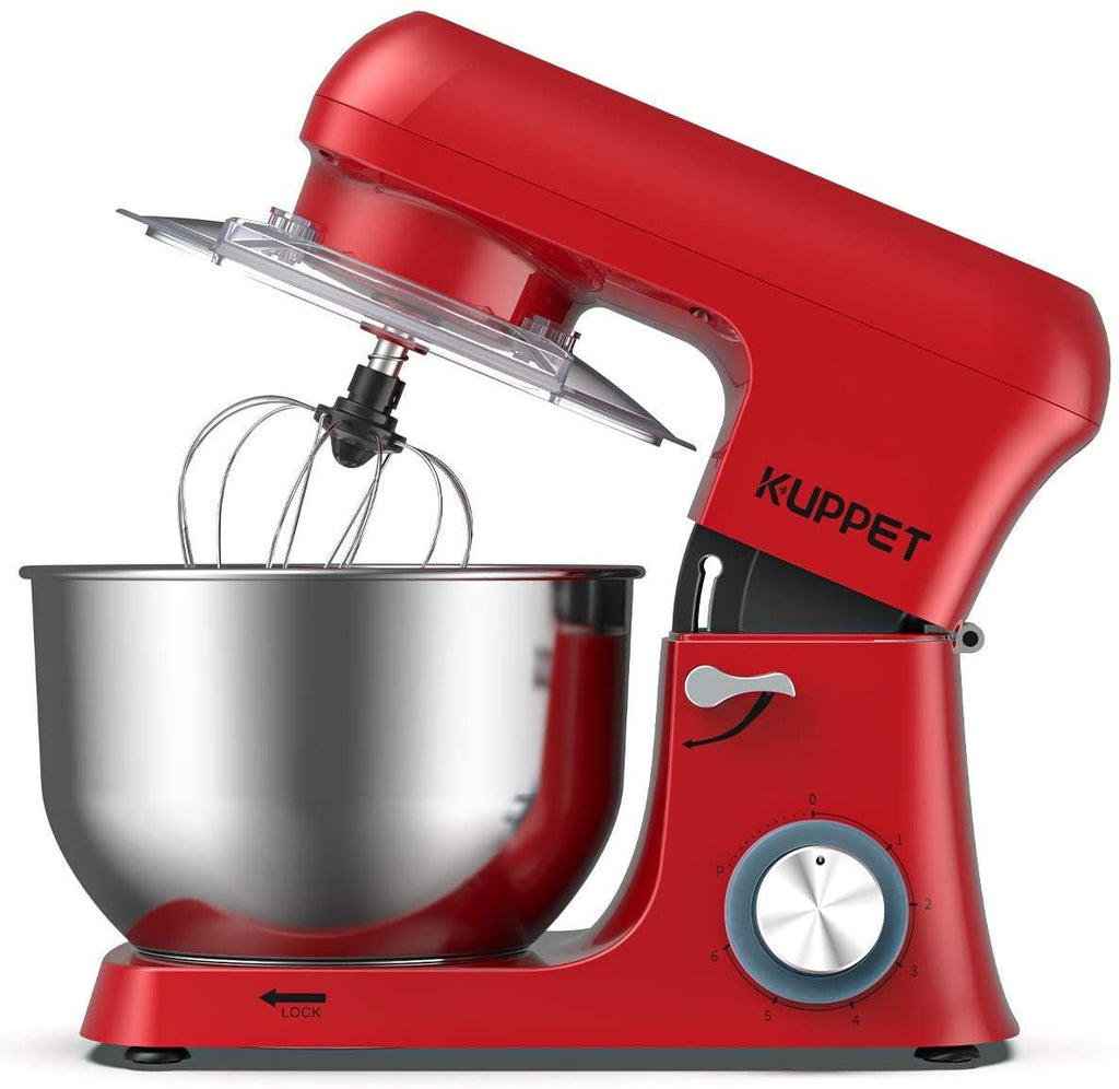 Stand Mixer,Stainless Steel Mixer 6.5-QT, kitchen Mixer 6-Speeds Tilt-Head Food Mixer with Dough Hook, Wire Whip & Flat Beater, Splash Guard for Home Cooks Electric Mixer, Red