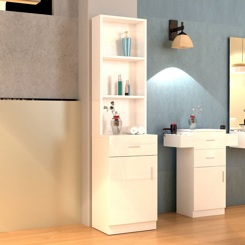 Standing 5 Compartments 1 Drawer 1 Door MDF Barber Cabinet White RT