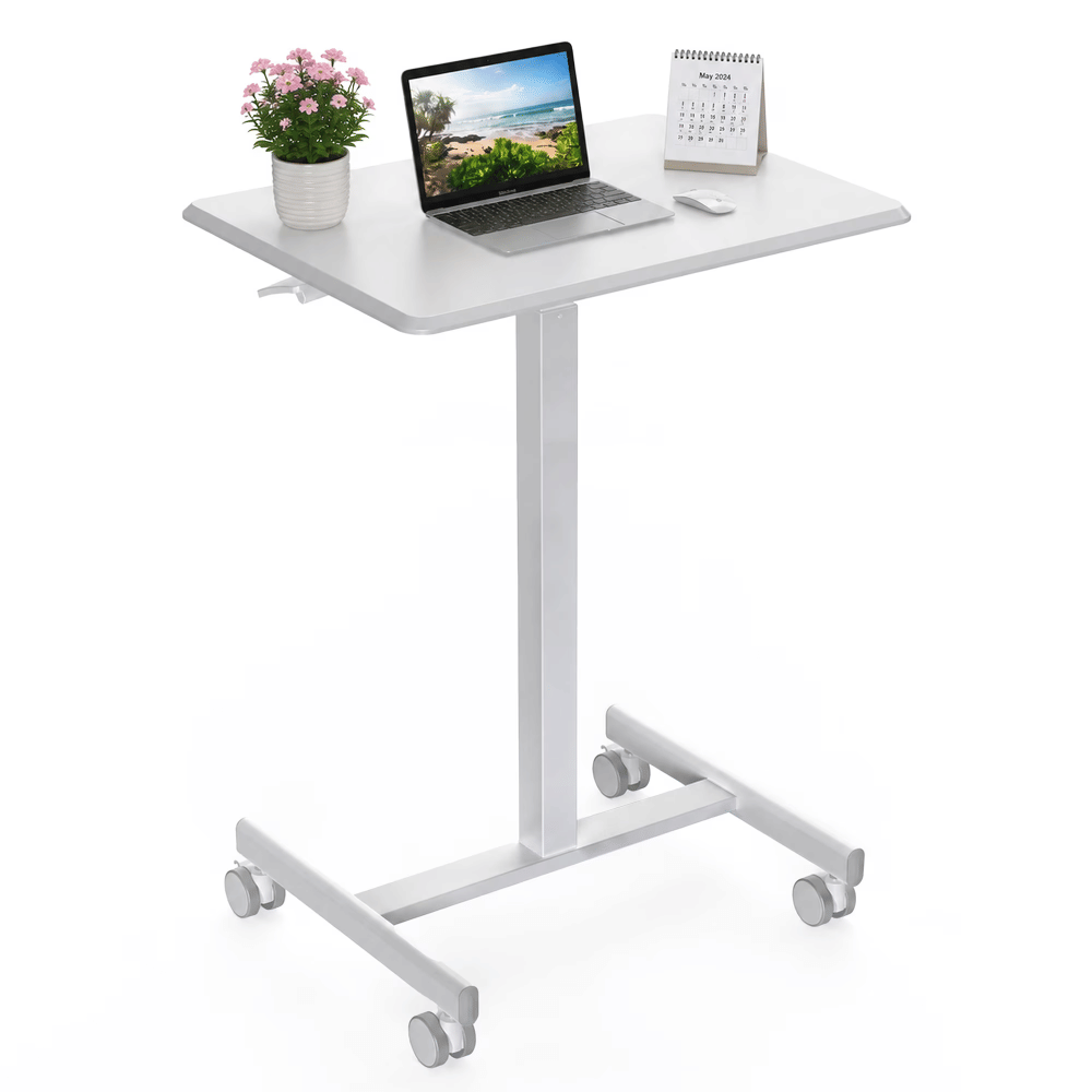 Standing Desk with Mobile Rolling Wheels Portable Desk & Overbed Laptop, Height Adjustable Small deskforHomeOffice,White