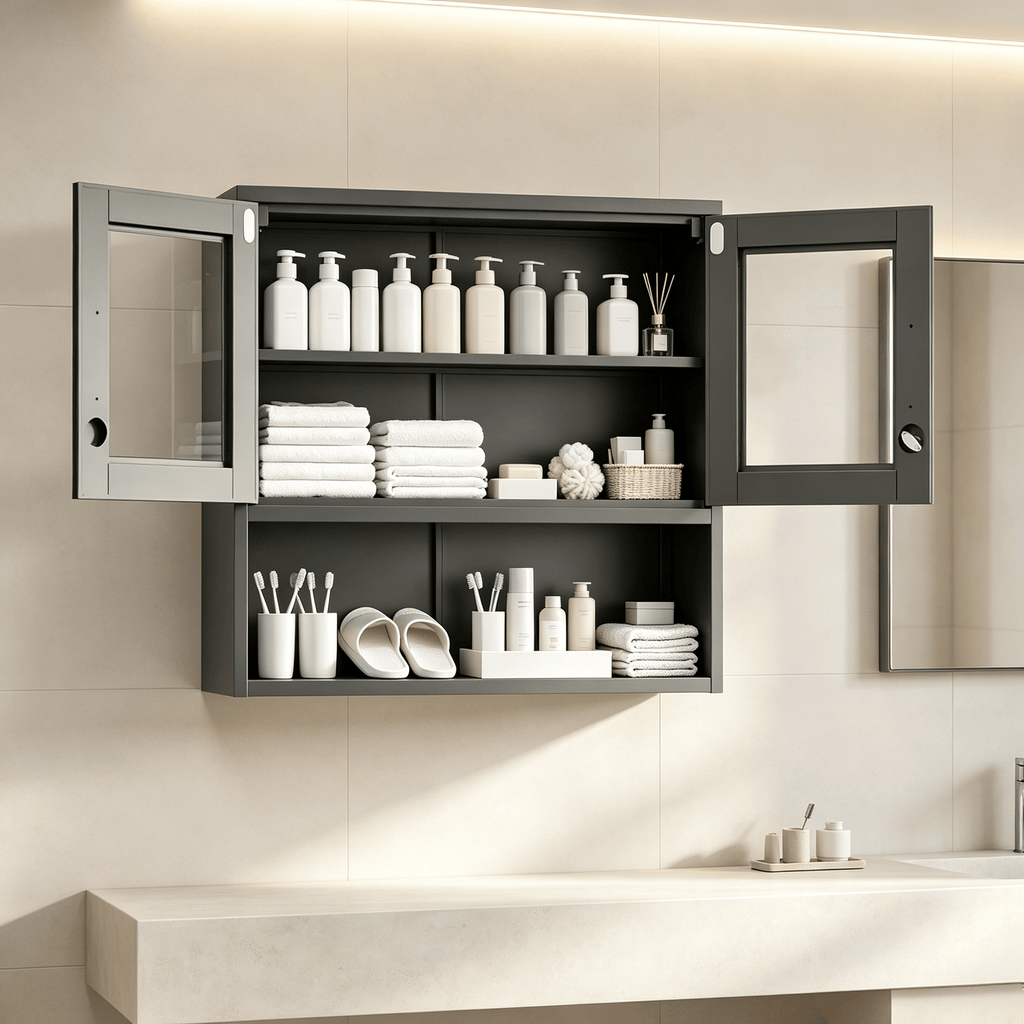 Steel 31.50" 31.50" 11.81" wall cabinet (without lights), steel display case, black