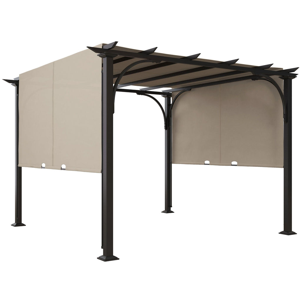 Steel Patio Pergola 10x10 with Retractable Canopy Backyard Shade Beige