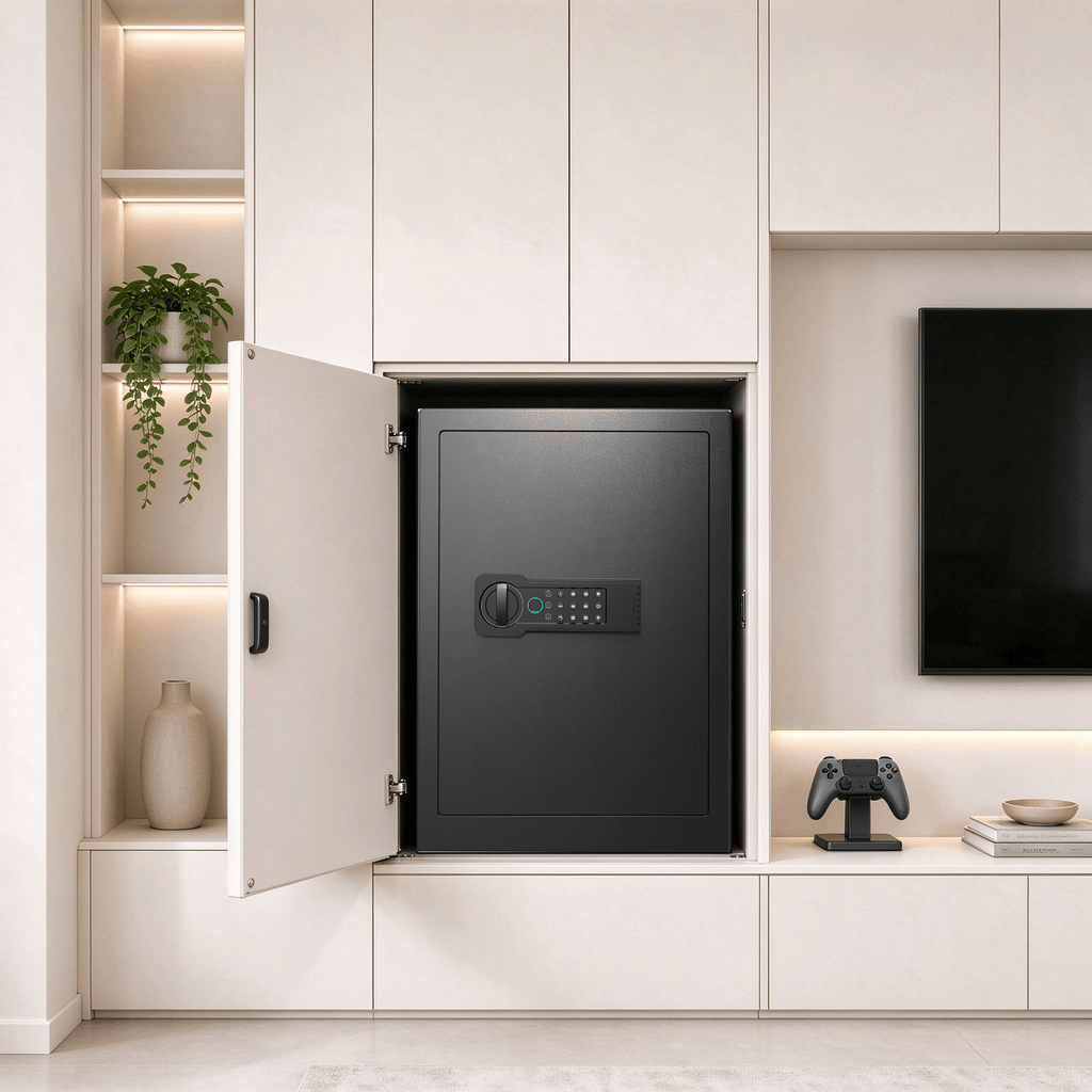 Steel Safe Security Cabinet, Fingerprint & Digital Password Unlock, with Alarm & Silent Mode, for Home, Hotel, Office, Supermarket Use, Black
