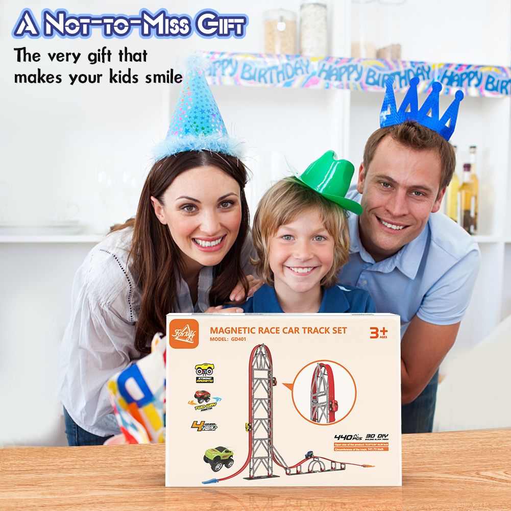 STEM Race Track Building Toy Set for 5 6 7 8 Year Old Kids Boys Girls, 440 Pcs Educational Building Blocks Toy Christmas Birthday Gifts for Construction Learning