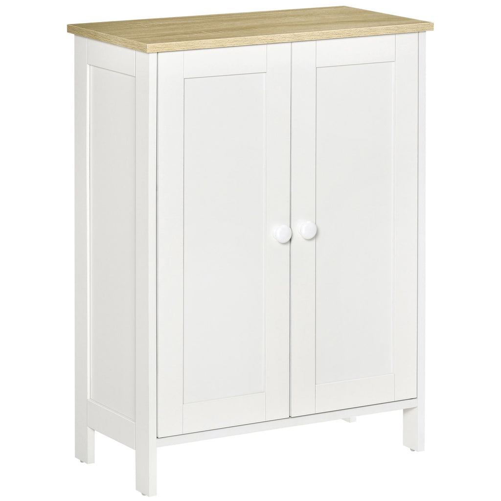 Storage Cabinet with Doors, 2 Adjustable Shelves, Freestanding 3-Tier Storage Cabinet for Living Room, Bedroom & Hallway, White