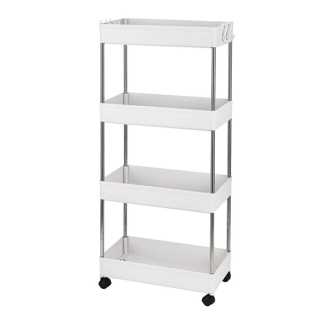 Storage Cart 4-Tier Slide Out Rolling Utility Cart Storage Organizer Shelf Rack, Mobile Shelving with 4 Storage Baskets for Kitchen Living Room Bathroom Laundry Room & Dressers