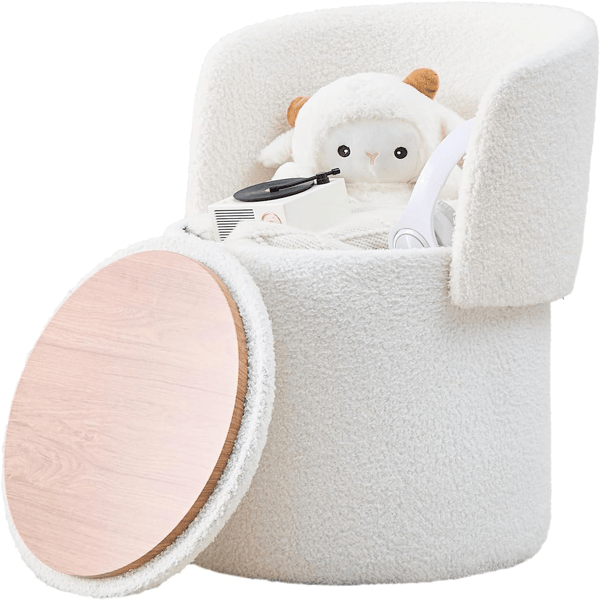 Storage Ottoman Foot Rest Round Footstool Teddy Velvet Footrest Vanity Stool White