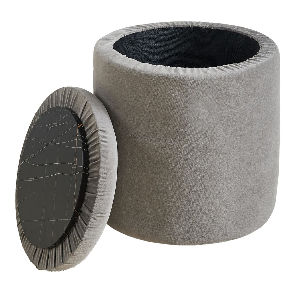 Storage Ottoman Foot Rest Round Footstool Velvet Footrest Multifunctional Coffee Table Ottoman with Tray Vanity Stool for Makeup Room Living Room Bedroom(Velvet Grey)