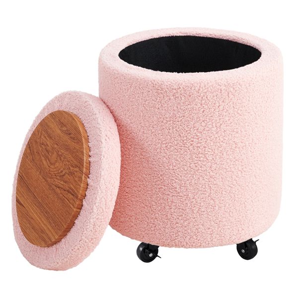 Storage Ottoman Foot Rest Round Footstool Velvet Footrest Multifunctional Rolling Stool Coffee Table Ottoman with Wheels Vanity Stool for Makeup Room Living Room Bedroom(Velvet Black)