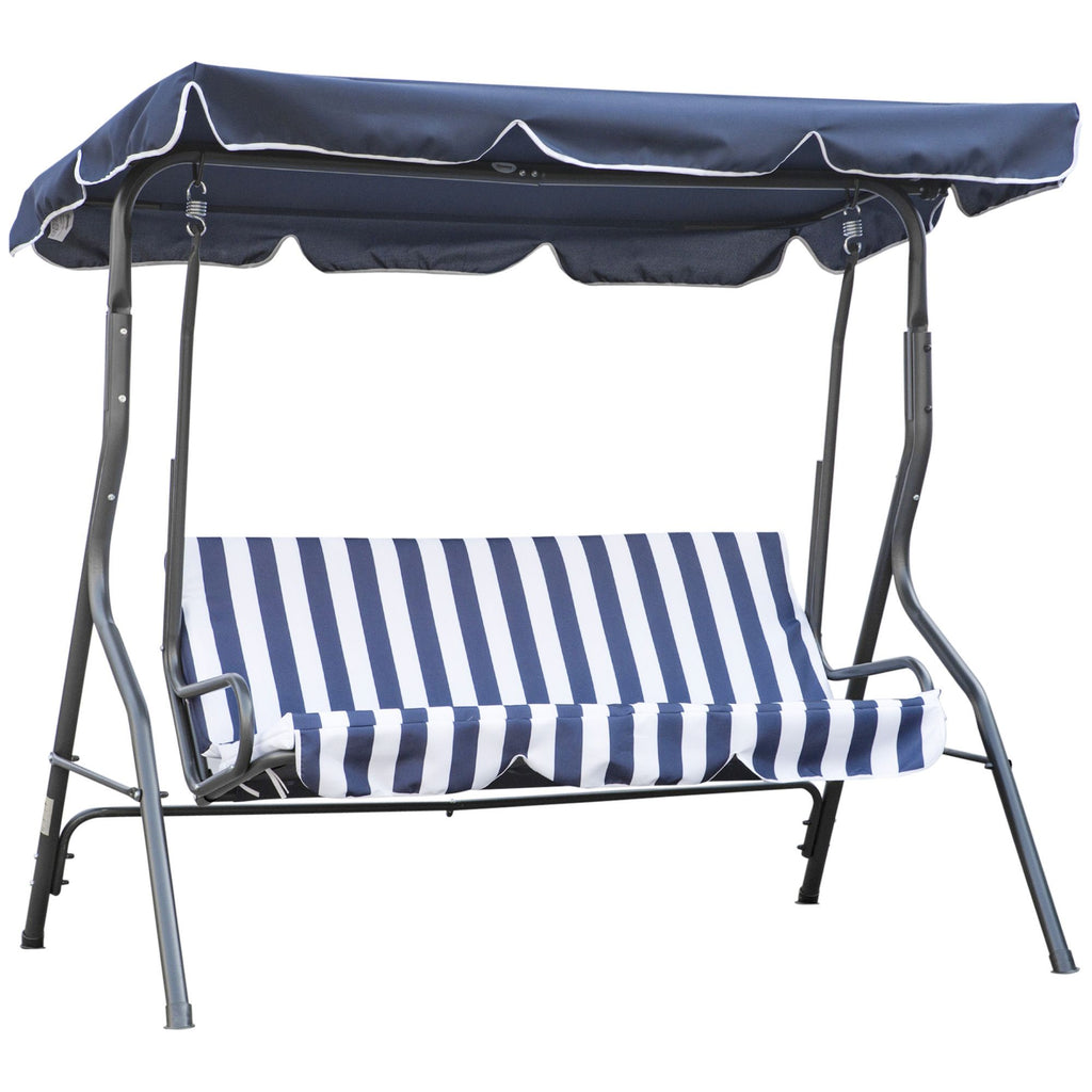 Stripe-Patterned Porch Swing with Canopy, Cushioned Metal Frame for Backyard