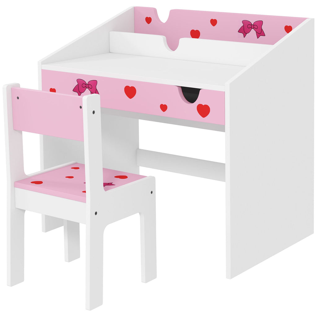 Study Chair Pink with Storage Drawer, Kids Desk and Chair Set for Bedroom & Study Room, for kids 3-6 Years Old