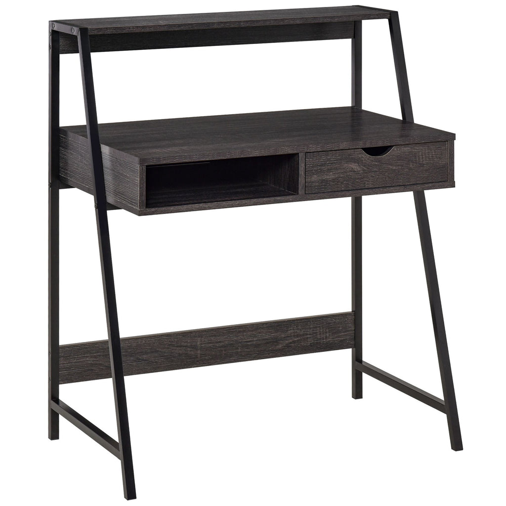 Study Writing Desk in Gray, with Drawers & Shelves, Ideal for Small Spaces