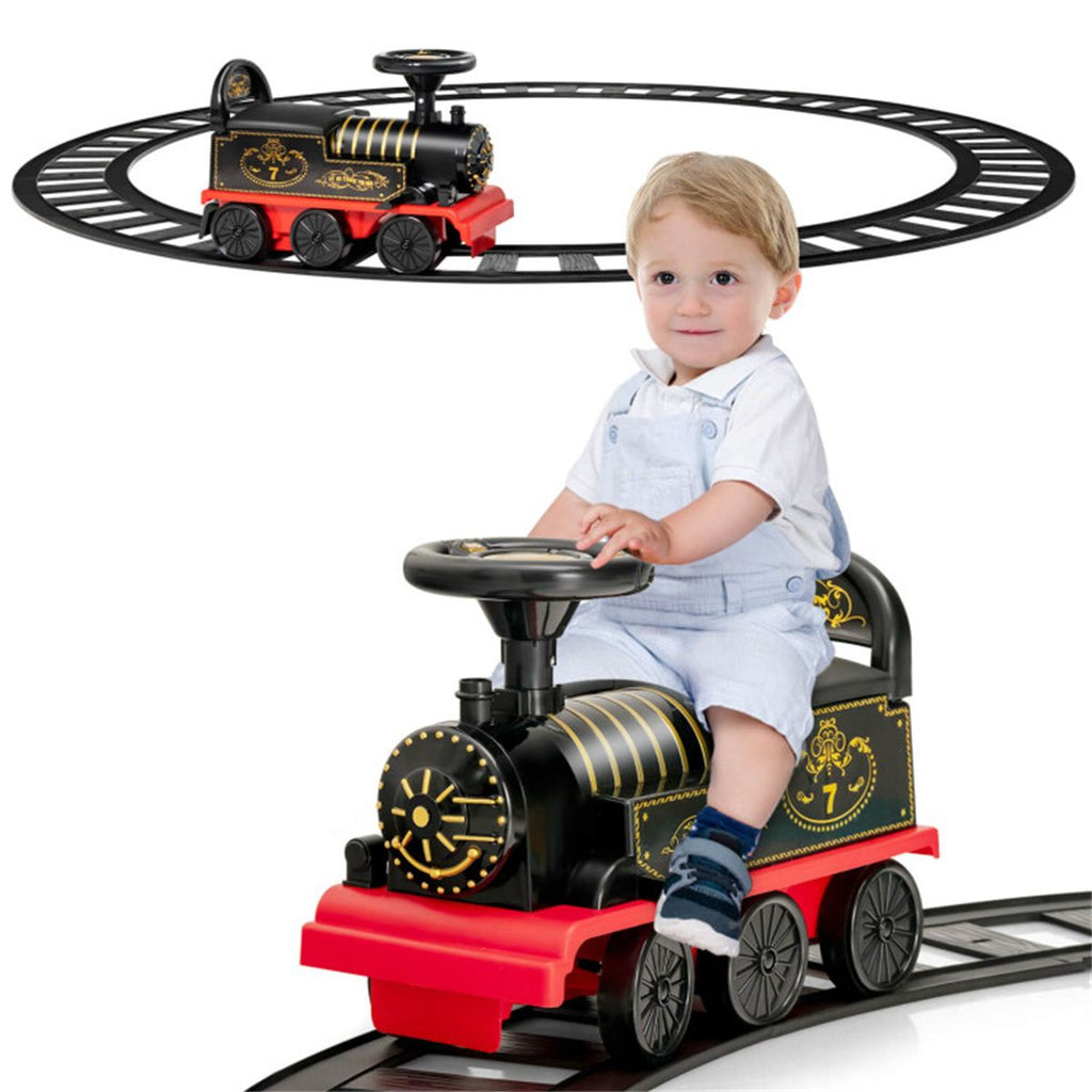 Sturdy PP 2 in 1 Track Ride On Train, 7.2FT Circular Track Easy Assembly Ideal Gift for 3+ Kids Black