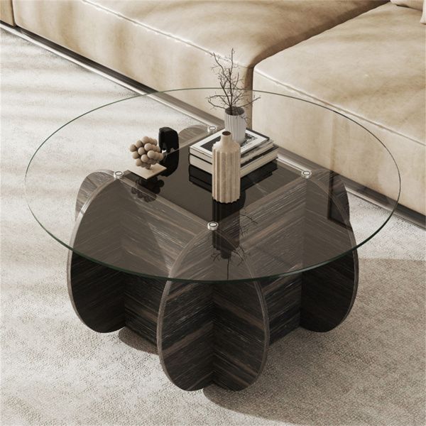 Sturdy Wooden Cocktail Table - Rubber Wood/Plywood/MDF Frame, 220lbs Capacity, Cross-Shaped Base