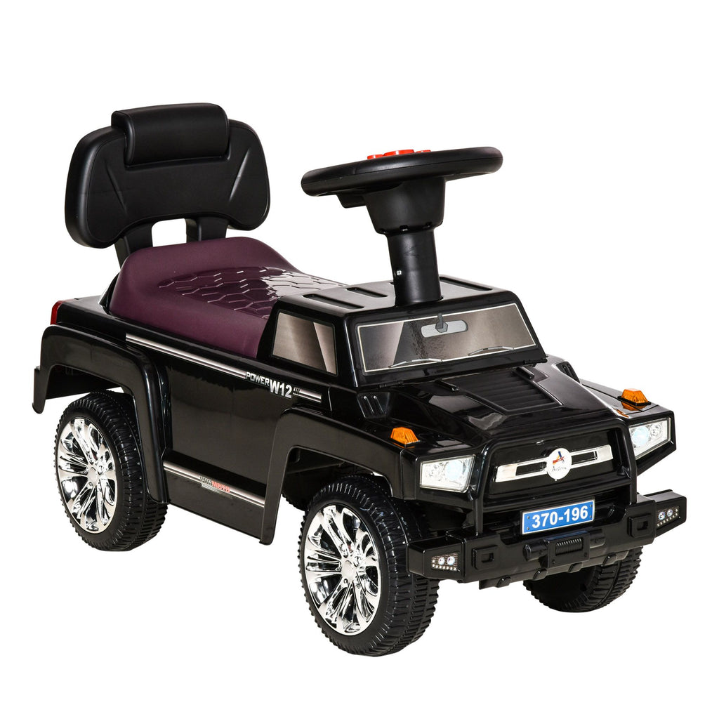 SUV Style Kids Ride On Push Car Black with Horn Music Lights Storage Anti-dumping
