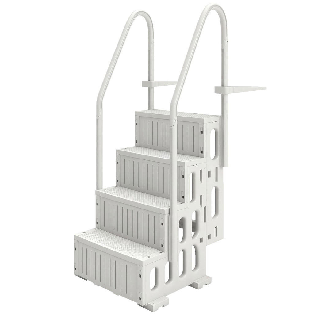 Swimming Pool Ladder Adjustable Height for Above Ground Pool Steps with Dual Handrails White