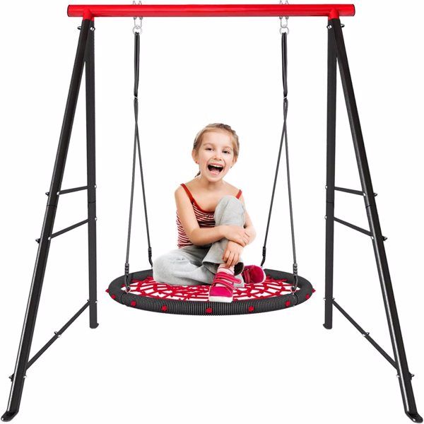 Swing Stand Frame,Swing Set Frame for Both Kids and Adults,880 Lbs Heavy-Duty Metal A-Frame Backyard Swing for Indoor Outdoor,Red(Without Swing)