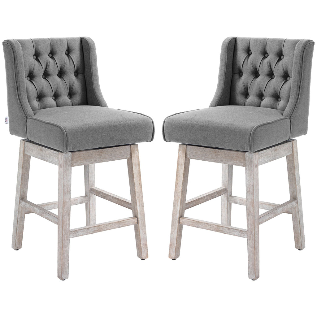 Swivel Bar Stools Set of 2, 27" Counter Height, Linen Upholstery, Button Tufted Design for Kitchen